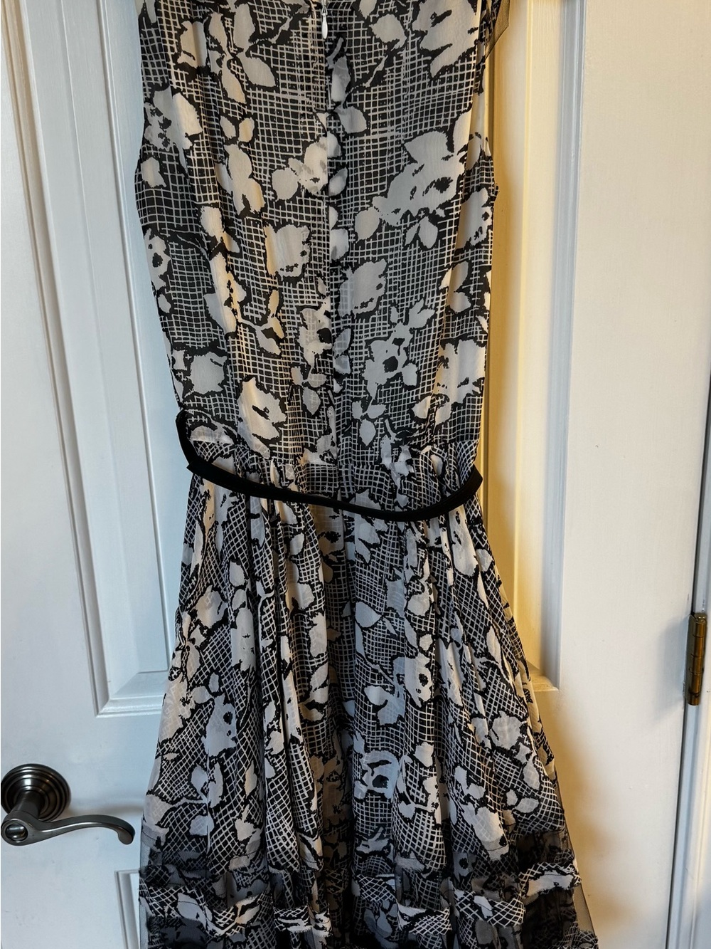 Oscar de la Renta Black and White Floral Cowl Neck Dress - Picture 2 of 6
